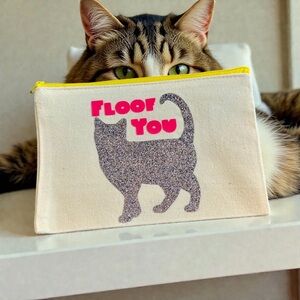 Handmade Snarky Cat Lady Makeup Bag, Floof You Cat Lover Gifts